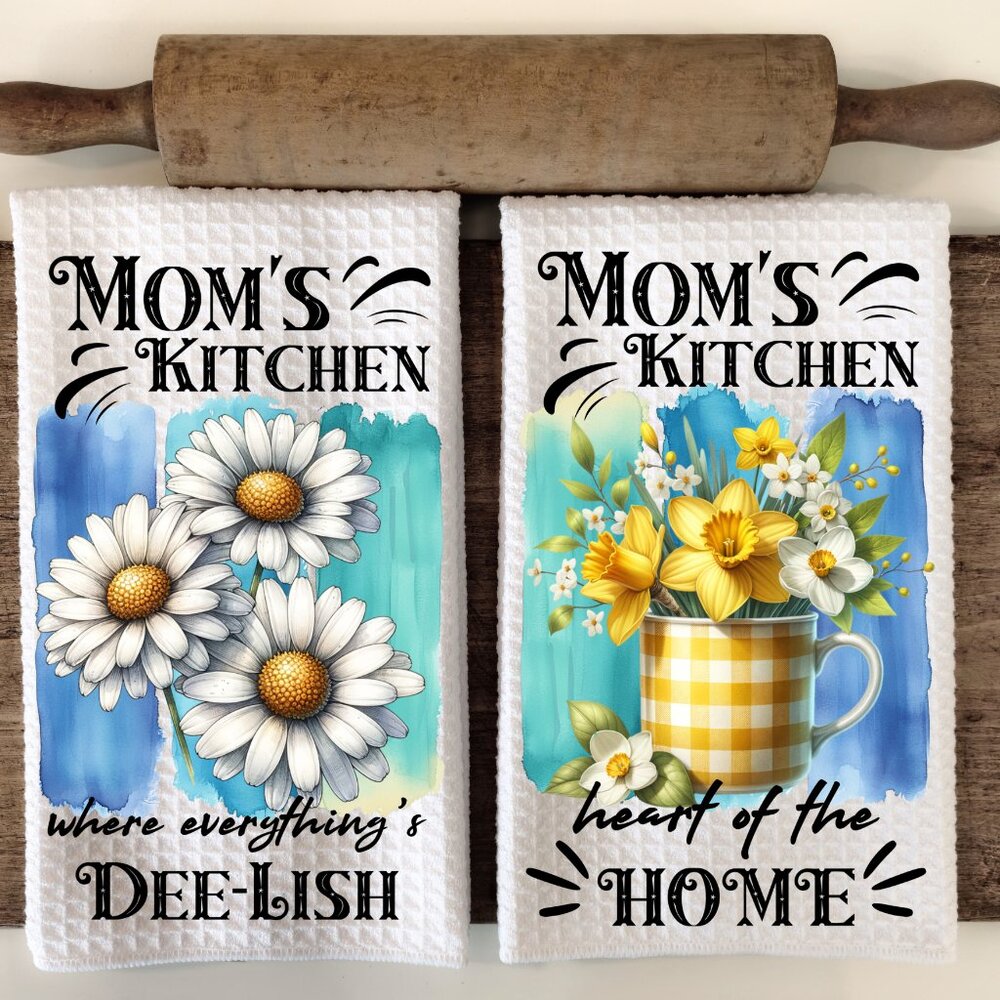 Mom's Kitchen Towel Set, Dish Towel, Floral Hand Towels, Great Gift For Mom